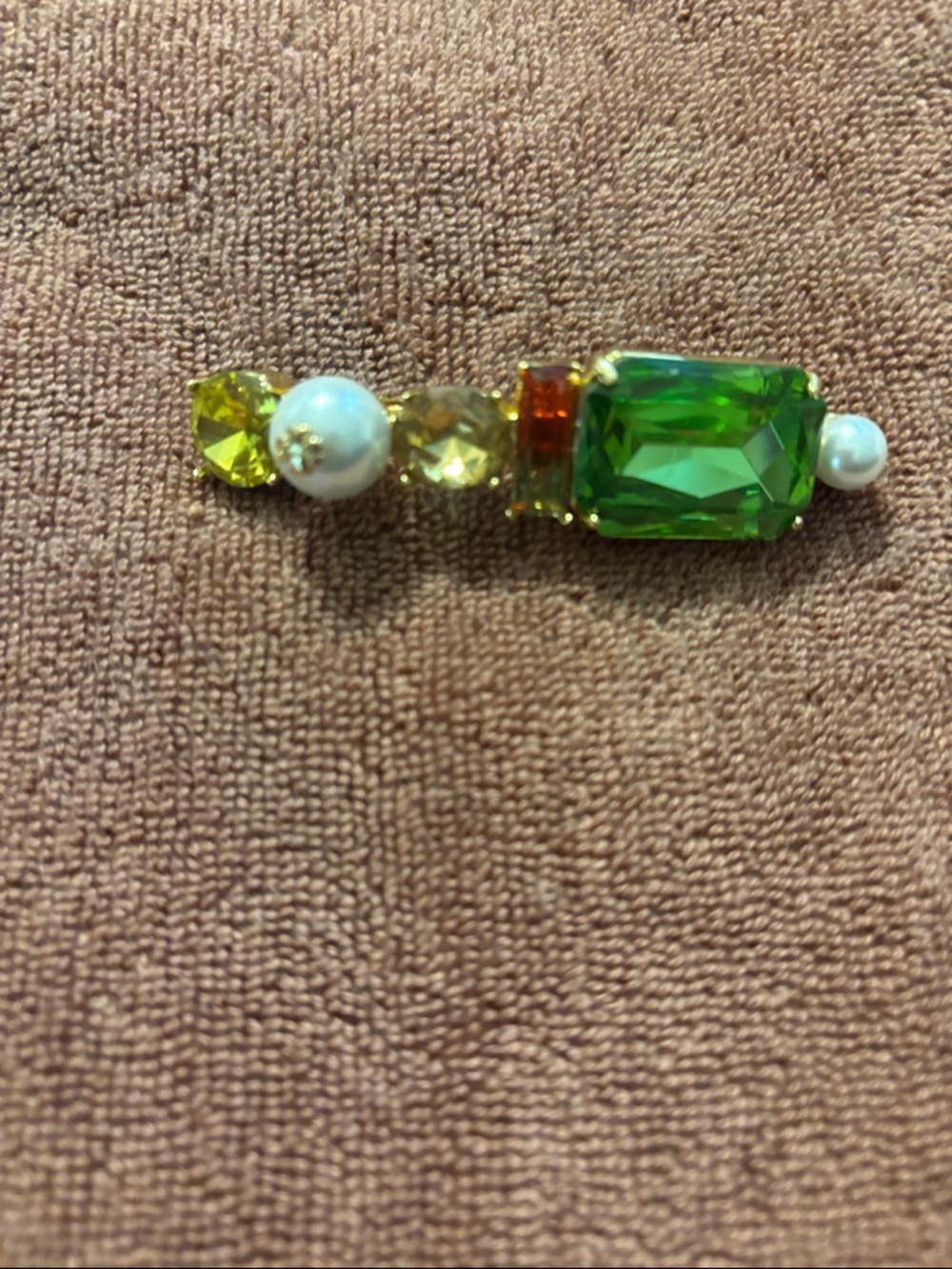 Tory BurchGreen Crystal & Pearl Bar Hair Barrete